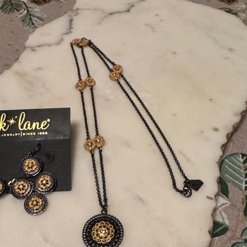 Park Lane Gold and Black Medallion Necklace & Earrings Set - Picture 3 of 8